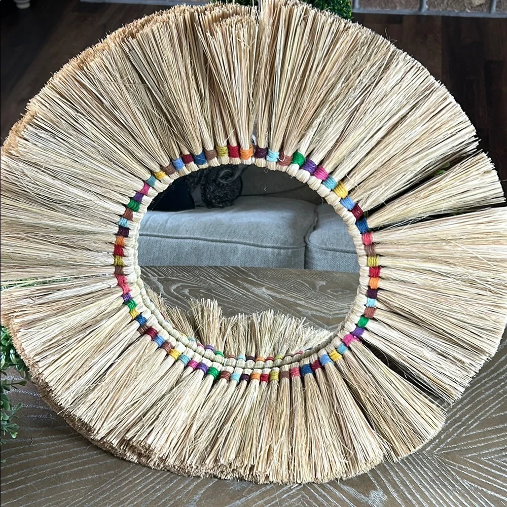 NEW! Bohemian Munja Grass Natural Fiber Decorative Wall Mirror